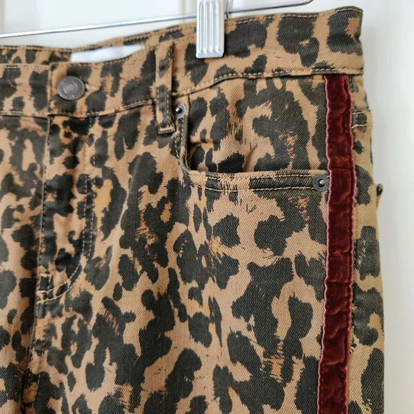 Leopard Print Velvet Trim Stretch Skinny Jeans Leggings Animal Edgy Mobwife 4 - Picture 5 of 15